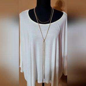 Long Gold Toned and Khaki Necklace Weighted with Lariat Ends